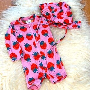 Strawberry  Hanna Andersson 6-12m Bathing Suit With Matchibg Sun Hat